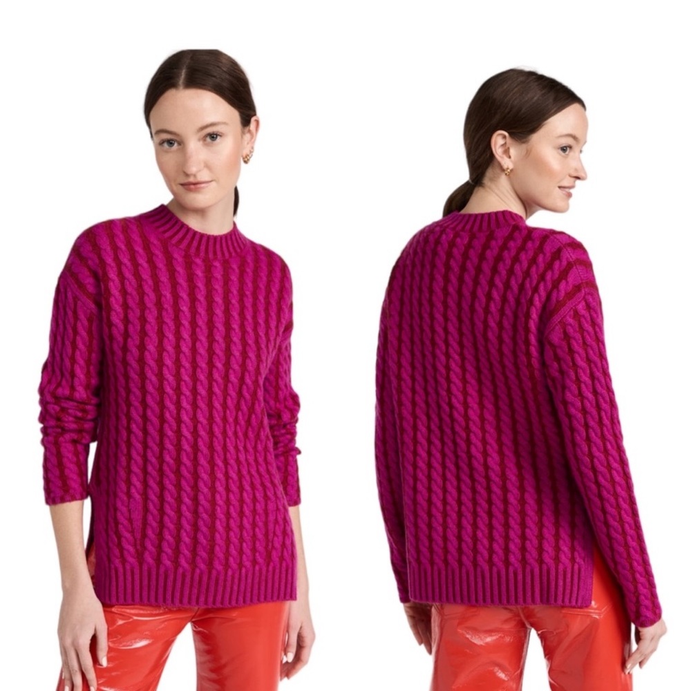 Naadam Pink and Red Cable Knit Wool Cashmere Blend Sweater Large NWT